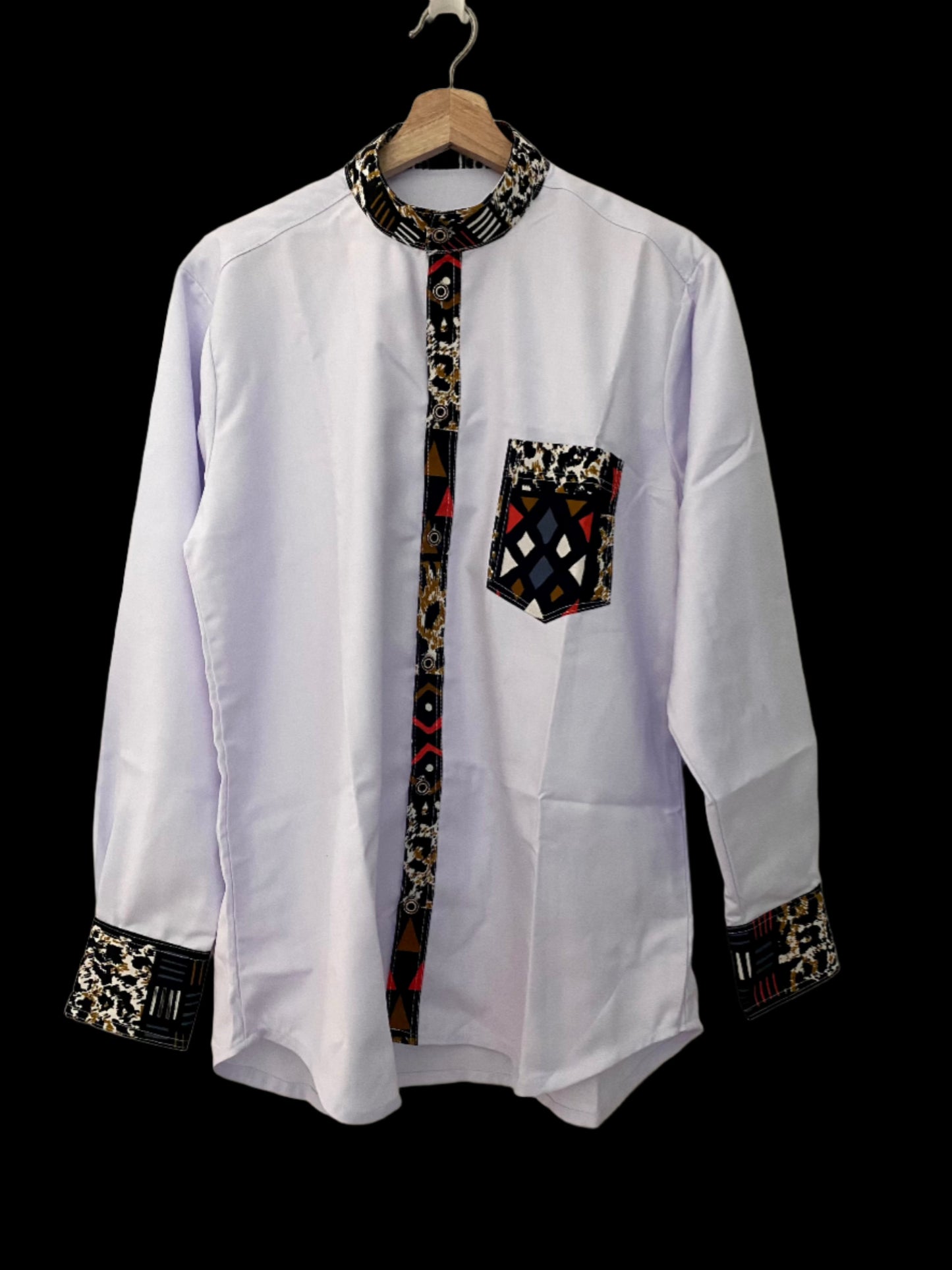 Ankara Band Collar Shirt