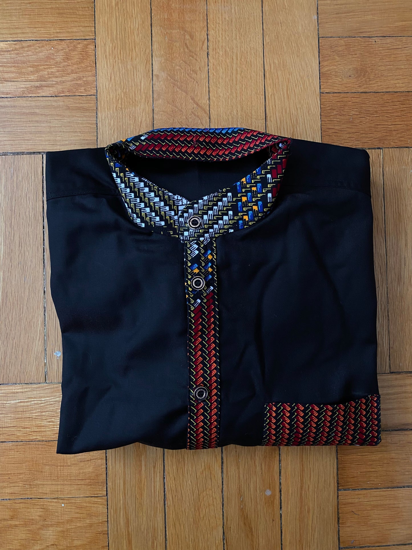 Ankara Band Collar Shirt