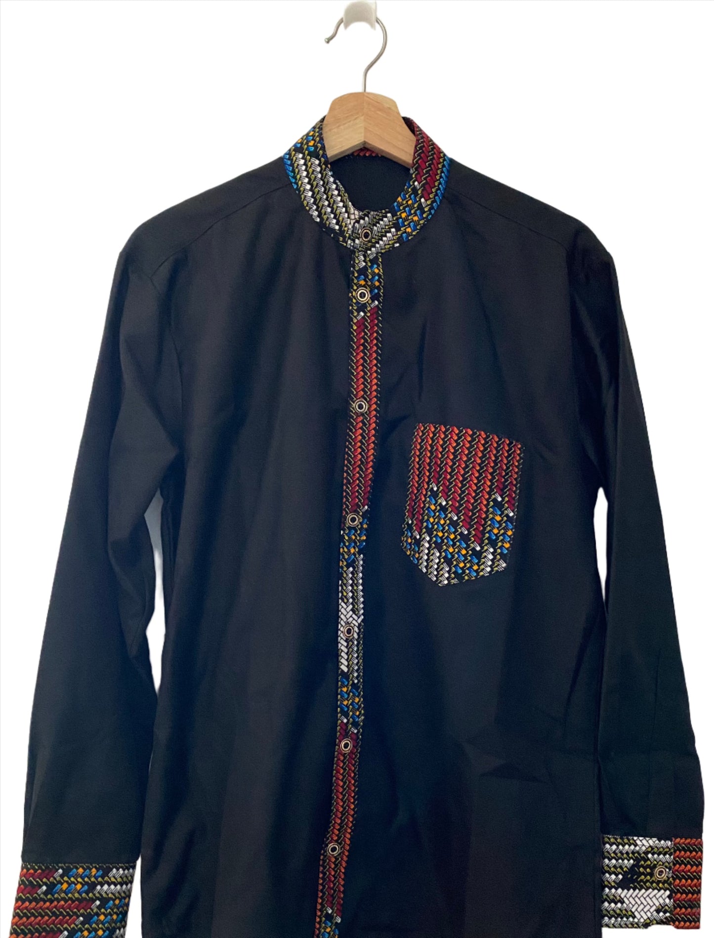 Ankara Band Collar Shirt